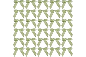 AIMUDI Sage Green Satin Ribbon Twist Tie Bows 2.5" Pretied Bows Premade Craft Bows for Treat Bags Cake Pop Gift Wrapping Basket Wedding Favors Cookie Candy Bagging Baby Shower - 50 Counts
