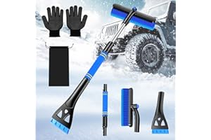 COFSODI Car Windshield Ice Scraper With Snow Brush, Snow Removal Squeegee For Automotive, Exterior Dust Remover Brushes And Brooms, Essential Winter Car Window Extendable Long Handled Snow Brush Tool.