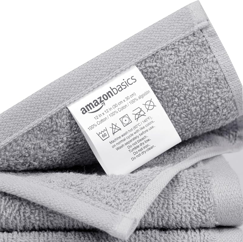 Conjunto de Toalhas de Banho Absorvente 100% Algodão Lavatório 30x30 cm, Cinzento, Embalar 12 Unidades — foto 4 de 8