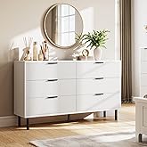 GarveeHome White Fluted 6 Drawer Dresser, Wide Wood Double Dresser with Metal Legs and Handles, Modern Chest of Drawers with Anti-Tipping Design for Bedroom Living Room Hallway