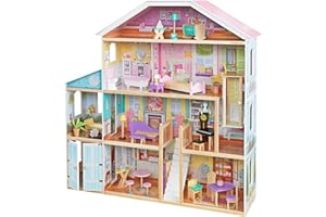 KidKraft Grand View Mansion Wooden Dollhouse with EZ Kraft Assembly™, Elevator, Garage, Attic Nursery and 34 Accessories, Gift for Ages 3+