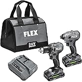 FLEX 24V Brushless Cordless 2-Tool Compact Combo Kit: 1/2-Inch 2-Speed Drill Driver and 1/4-Inch Hex Impact Driver with (2) 2.5Ah Lithium Batteries and 160W Fast Charger - FXM205-2A