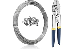 MARIOCSA Wire Rope, 1/16 Wire Rope, 304 Stainless Steel Cable with Crimping Tool, Aircraft Cable, Steel Wire, 100FT with 50Pcs Crimping Sleeves, 7x7 368lbs Breaking Strength, Clothes Line Wires, Trellis Wire