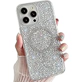 Sparkly for iPhone 15 Pro Max Case Glitter Compatible with MagSafe, Shockproof Bling Phone Cover for Girls Speck iPhone 15 Pro Max Case Magnetic 6.7" (Twinkle Stardust)