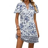 Blooming Jelly Womens Swimsuit Coverup Beach Bathing suit Cover Ups Holiday Mini Dresses Henley V Neck (M, Boho)