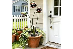 Orgone Whimsical Metal Carnivorous Plant Garden Stake, 25 Inch Large Venus Flytrap Monster Plant Sculpture, Durable Yard Art 