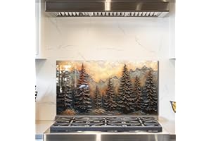 fzxwyishu Tree of Life,Tempered Glass Backsplash For Kitchen Behind Stove,Easy to Clean Kitchen Sink Cover Splash Guard, Home Kitchen Décor (brown, 30"x16"(76.2x40.64cm))