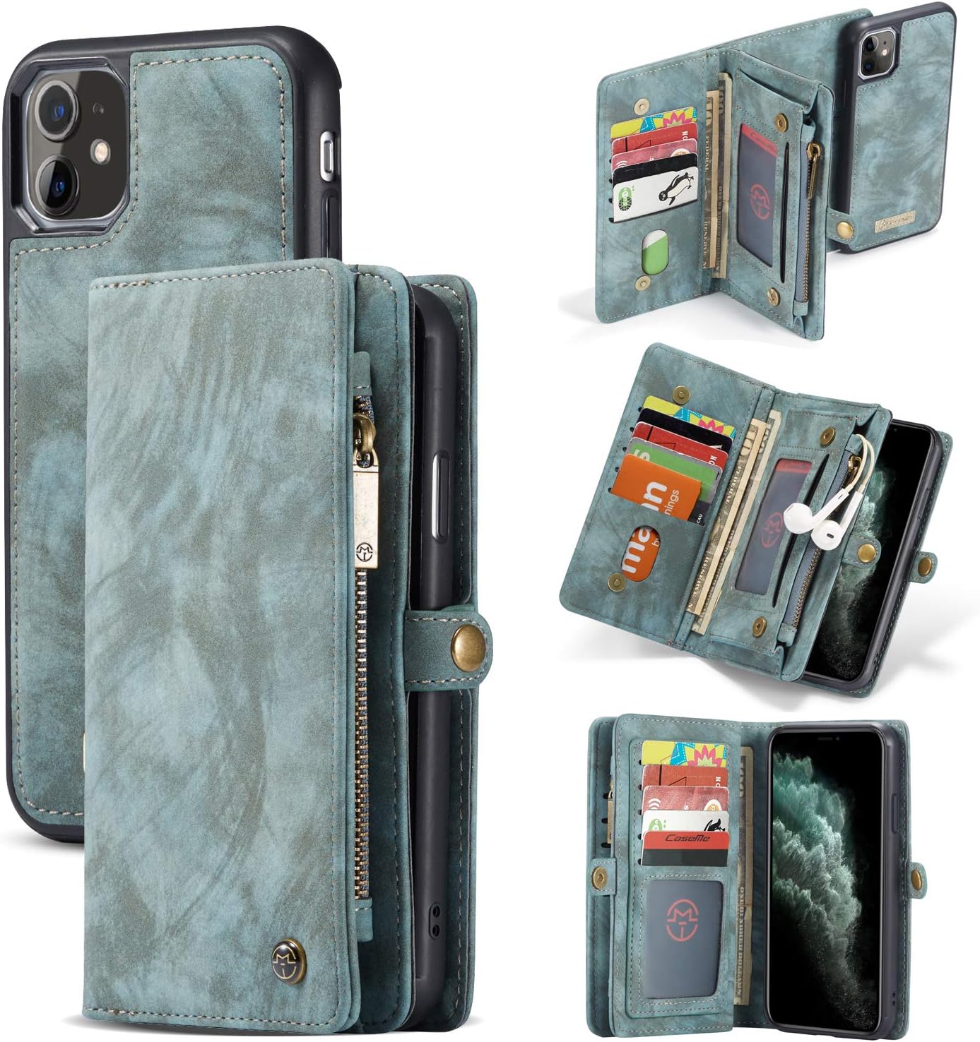 caseme iPhone 11 Wallet Case,Leather Zipper Detachable