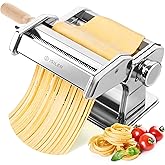 ISILER Pasta Maker, 9 Adjustable Thickness Settings 2-in-1 Pasta Machine with Rollers and Cutter, Noodle Maker for Pasta, Dum