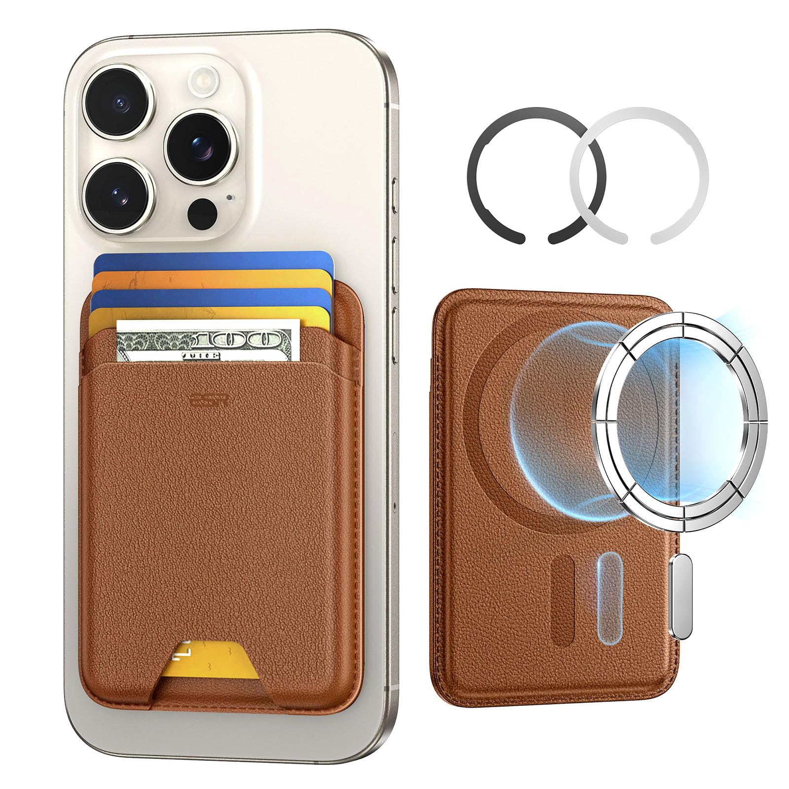 ESR for MagSafe Wallet, 5-Card Holder, RFID Blocking, with 3,200 g Magnetic Strength, Ultra-Slim Magnetic Wallet for iPhone 17e/17/16/15/14/13/12 Series & Google Pixel 10, Not Mini, Brown