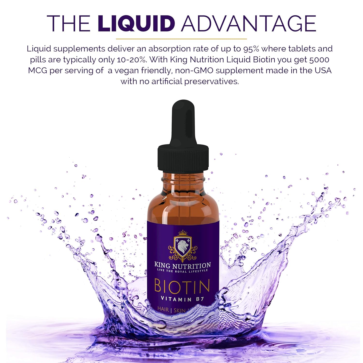 Biotin Liquid Drops 5000mcg Made In Usa Supports Healthy Hair Growthstrong Nails And Glowing Skin
