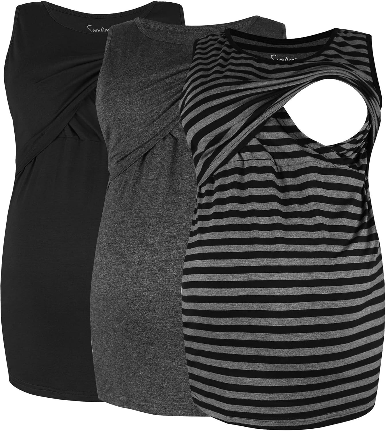 Sosolism 3 Pack Comfy Maternity Nursing Tank Tops Cami for Pregnant Women Breastfeeding Sleeveless Shirt Vest at  Women’s Clothing store