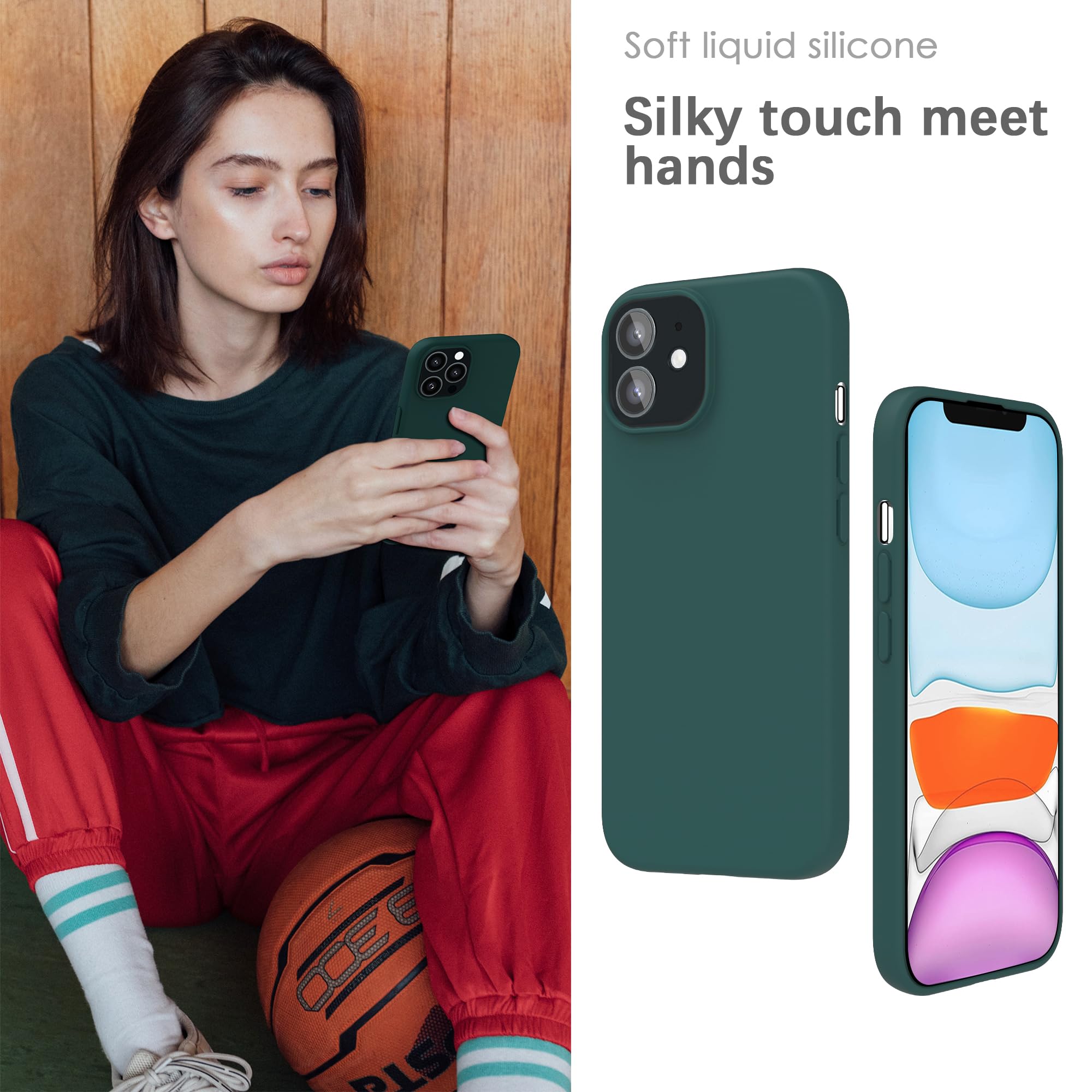 YATWIN Silicone Case for iPhone 11, Soft-Touch, Shockproof, DustProof, Antiskid Full Body Armour Phone Cover for Apple iPhone 11 - Dark Green