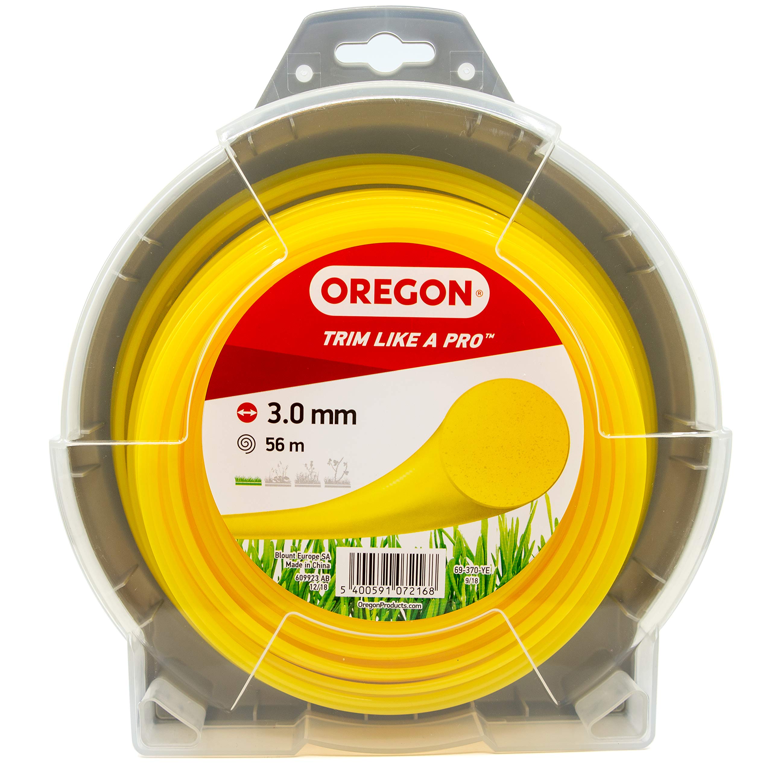 Oregon String Trimmer Line, Replacement Nylon Strimmer Wire for Grass Trimmers & Brushcutters, DIY & Gardening, Universal Fit, All Purpose, Round Cord, 3mm x 56m Spool, Yellow (69-370-YE)