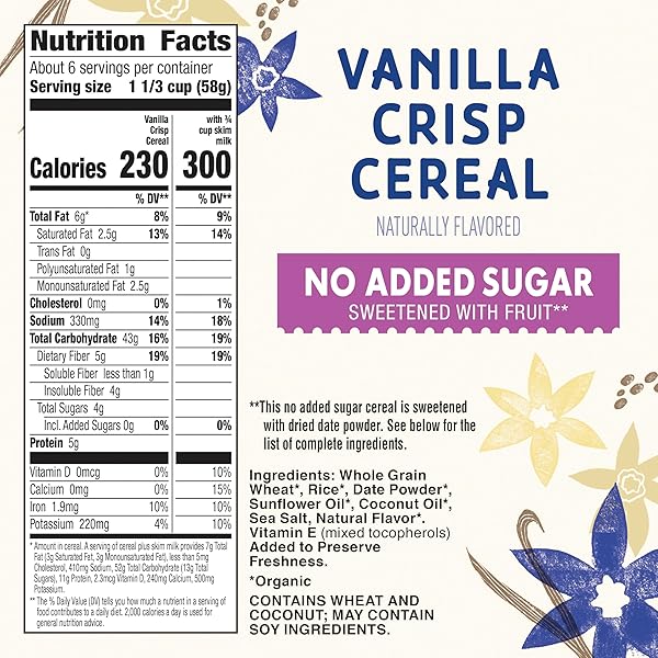 CASCADIAN FARM ORGANIC VANILLA CRISP CEREAL, NO ADDED SUGAR, 12 OZ