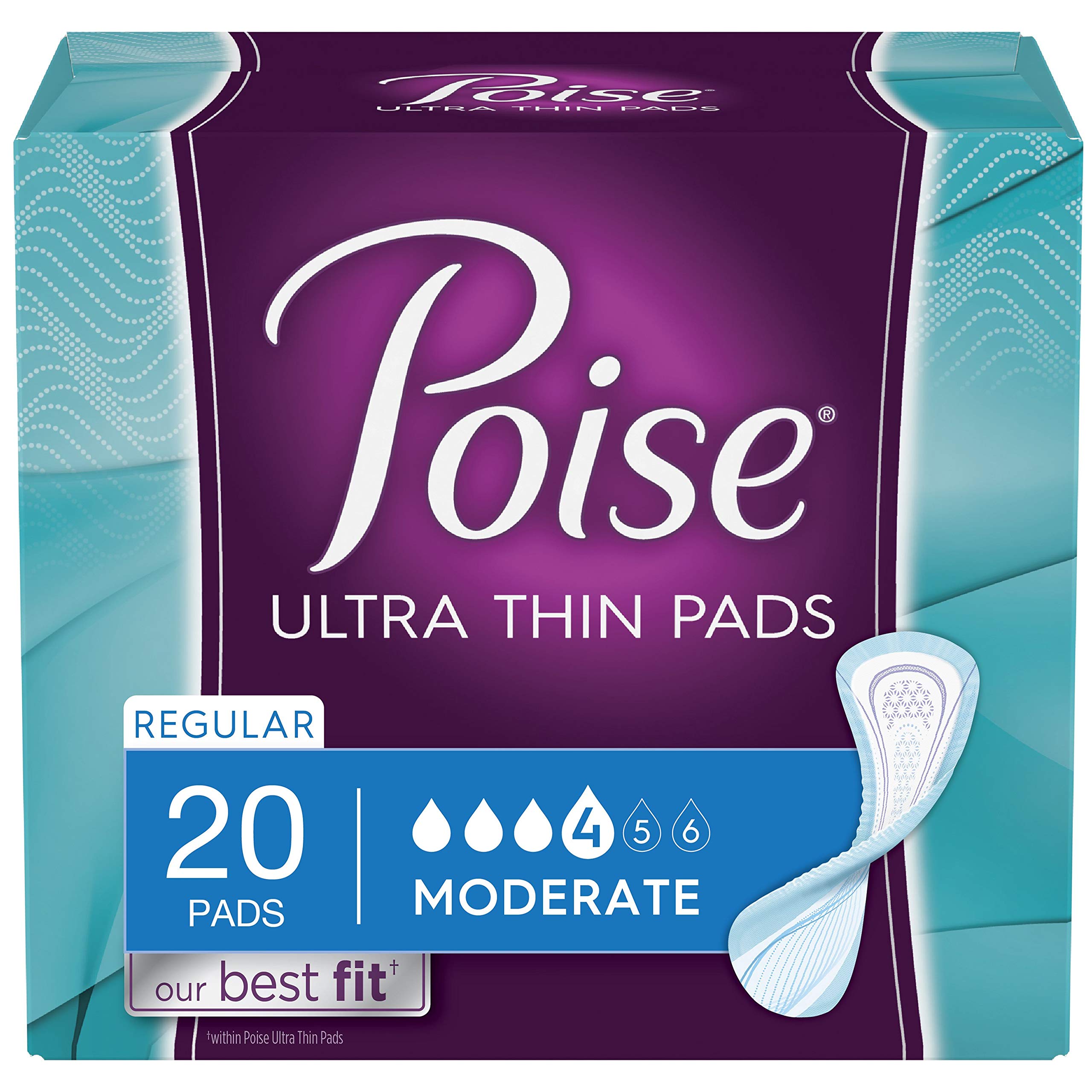 Photo 1 of Poise Ultra Thin Incontinence Pads, Moderate Absorbency, Regular, Unscented, 80 Count (4 Packs of 20)