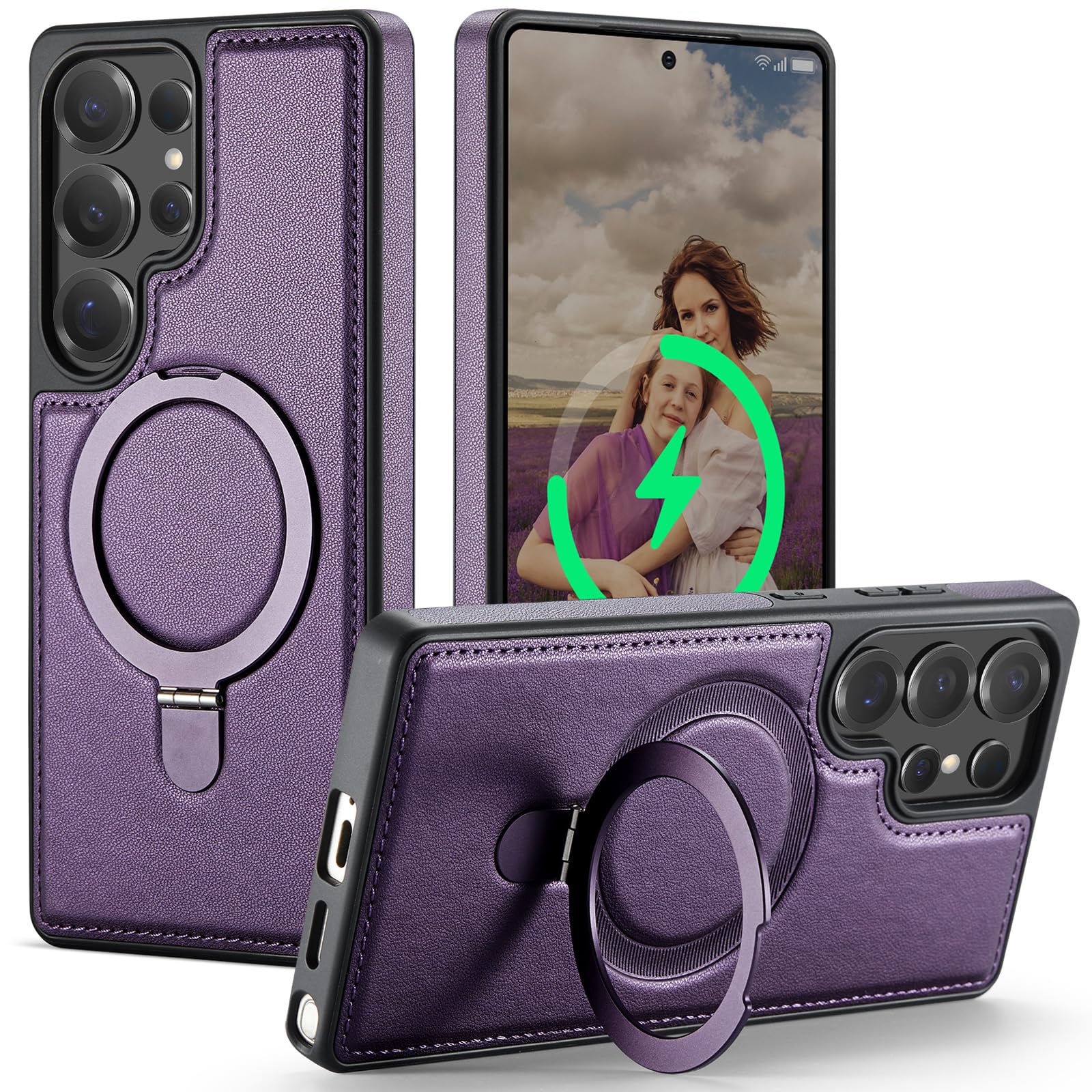 CHEEWADA for Samsung Galaxy S25 Ultra Case with Stand Compatible with Magsafe, Slim PU Leather & Rubber Drop Proof Magnetic Kickstand Protective Phone Cases Cover for Galaxy S25 Ultra 6.9", Purple
