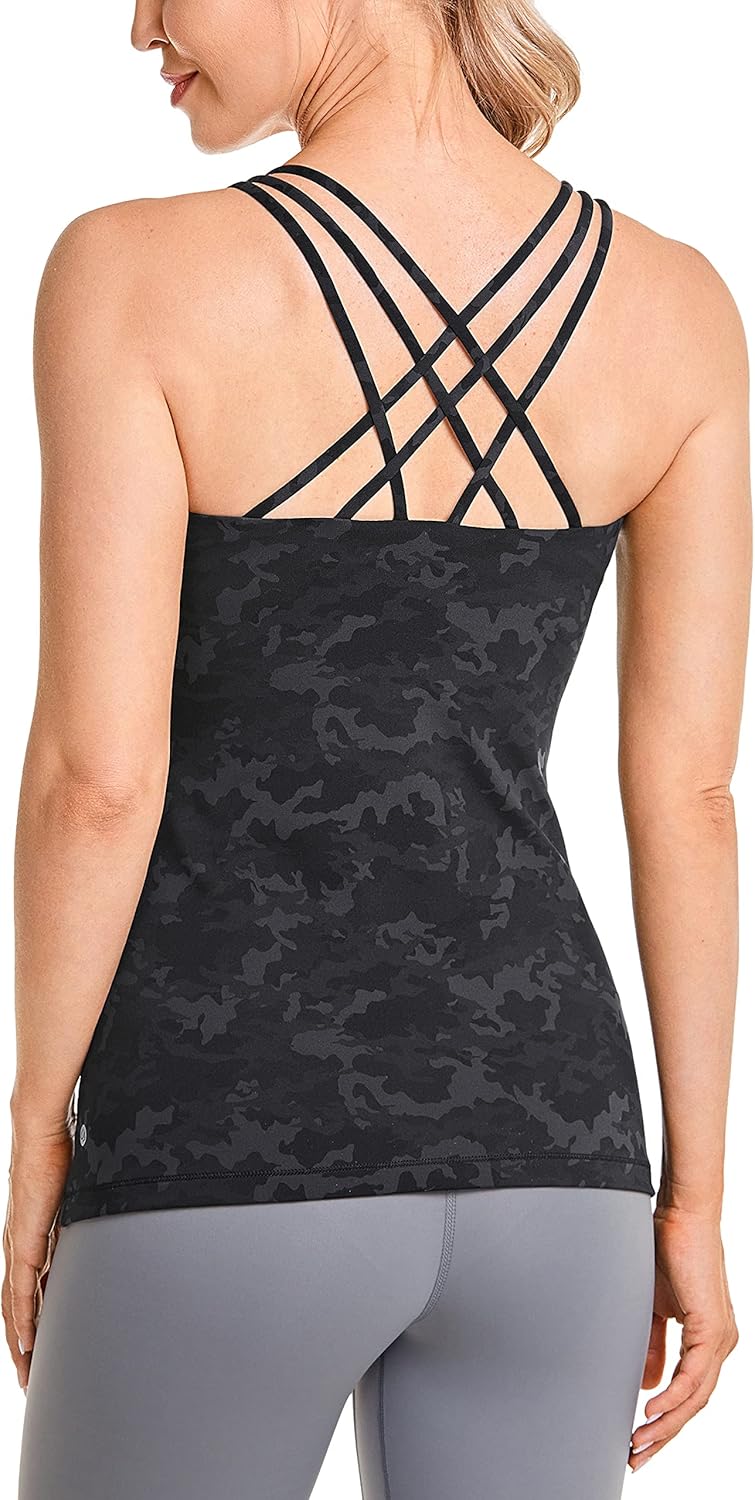 CRZ YOGA Women's Strappy Back Yoga Tank Tops Built in Shelf Bra