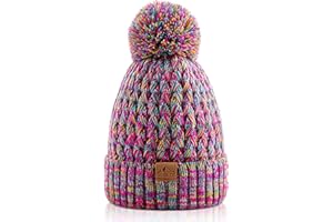 DOCVIT Kids Winter Beanie Hat, Children’s Warm Knitted Fleece Lined Woollen Ski Pompom Hat for Boys & Girls 3-9 Years