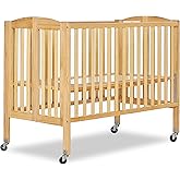 Dream On Me Folding Full-Size Convenience Baby Crib in Steel grey, GreenGuard Gold & BSA, Portable, Patented Quick Folding System, Strong Wheels, 2 Adjustable Mattress Heights