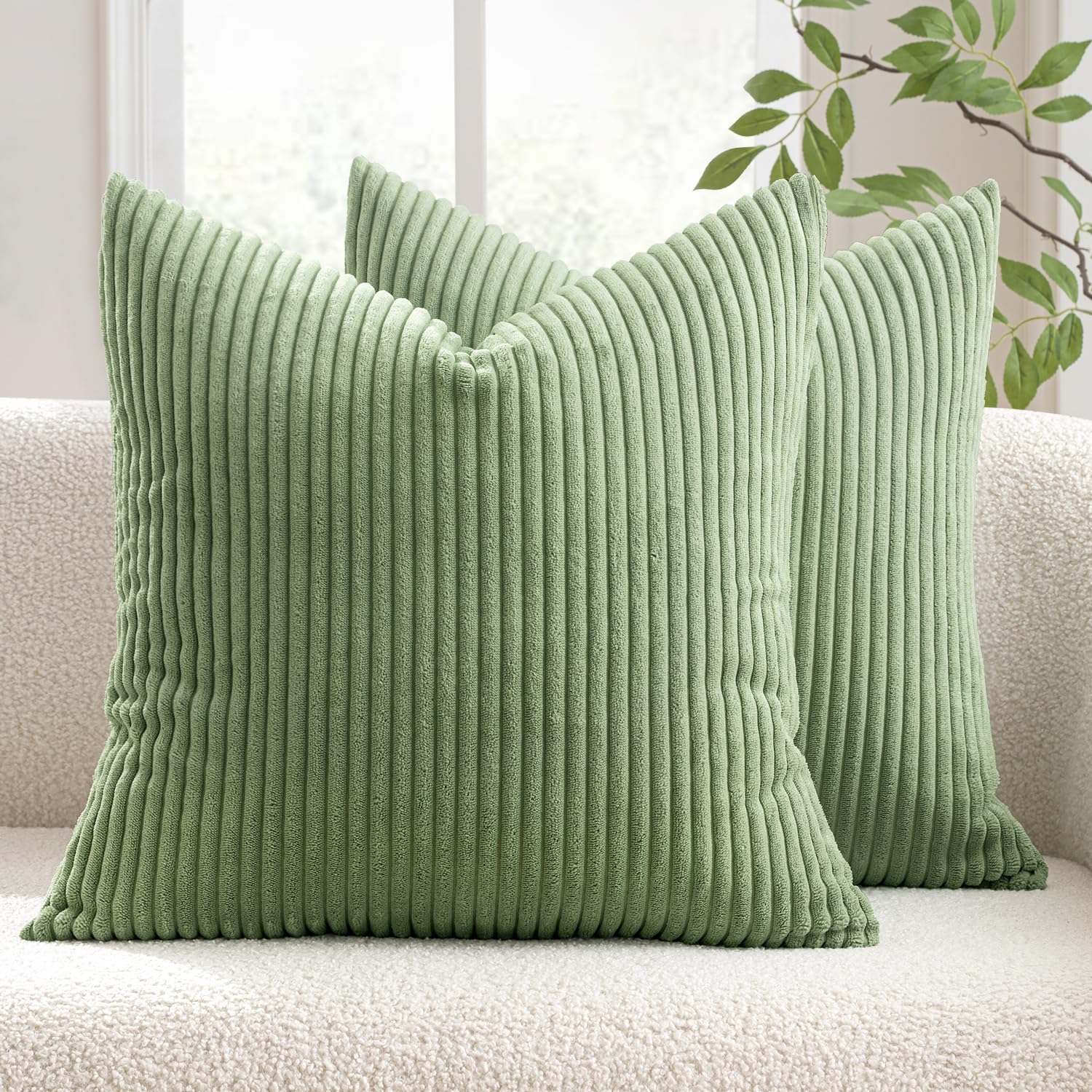 Photo 1 of ***(PARTIAL SET/ MISSING 1)***(MIULEE Pack of 2 Pillow Covers Soft Soild Decorative Square Throw Pillow Covers Set Cushion Cases Pillowcases for Sofa Bedroom Car 18 x 18 Inch 45 x 45 Cm Sage Green