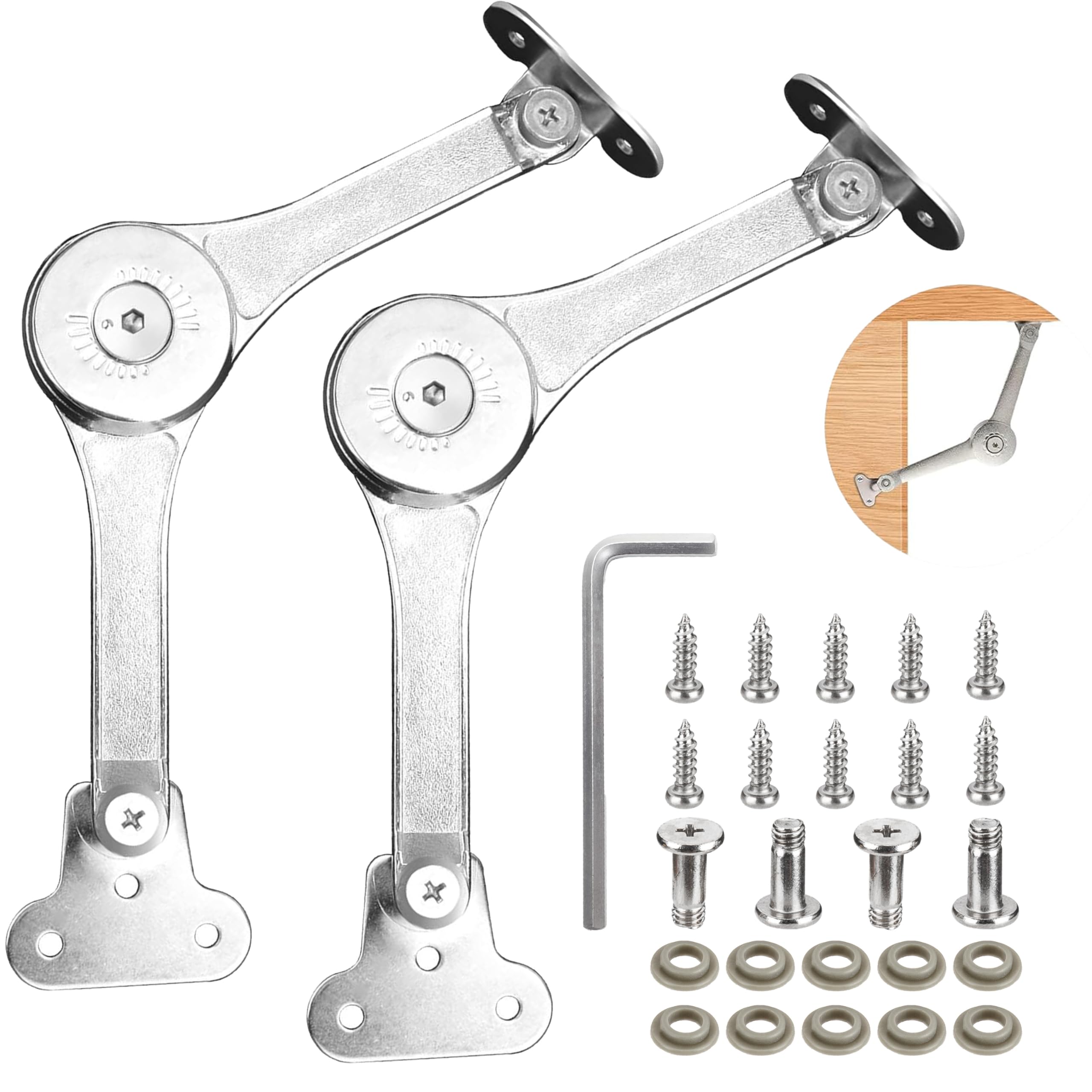 2 Pcs Soft Close Lid Support Hinges, Cabinet Lid Stay Folding Drop Down Hinges, Flap Hinge for Furniture Kitchen Cabinet Cupboard Wardrobe Door Lift Up Stay Hinge