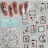 CESTSIREN Golden Frame Rose Nail Stickers, Embossed Nail Decals,Vintage Floral for Nail Art Designs, Self-Adhesive Nail Accessories for Women