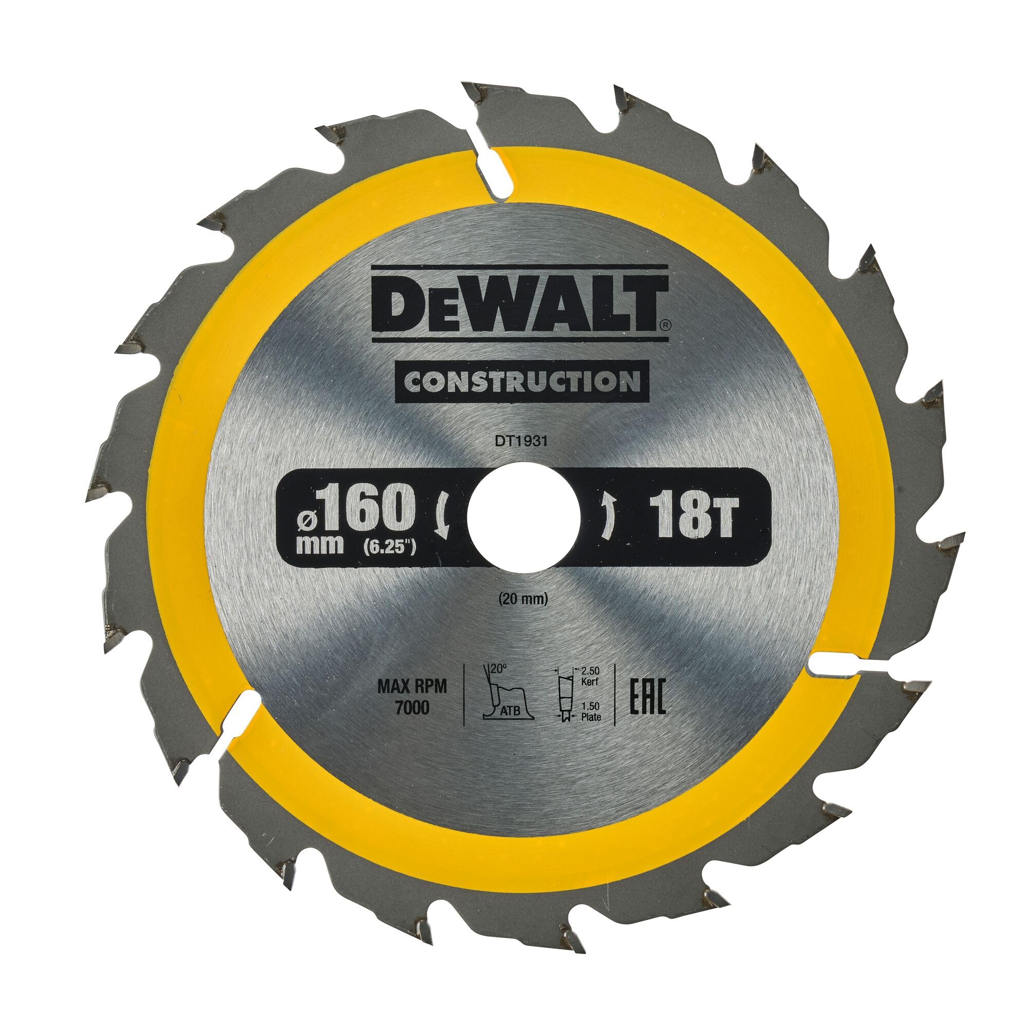 Dewalt dt1931-qz Portable Circular Saw Blade – for Construction 160 x 20 mm 18d ATB + 20º