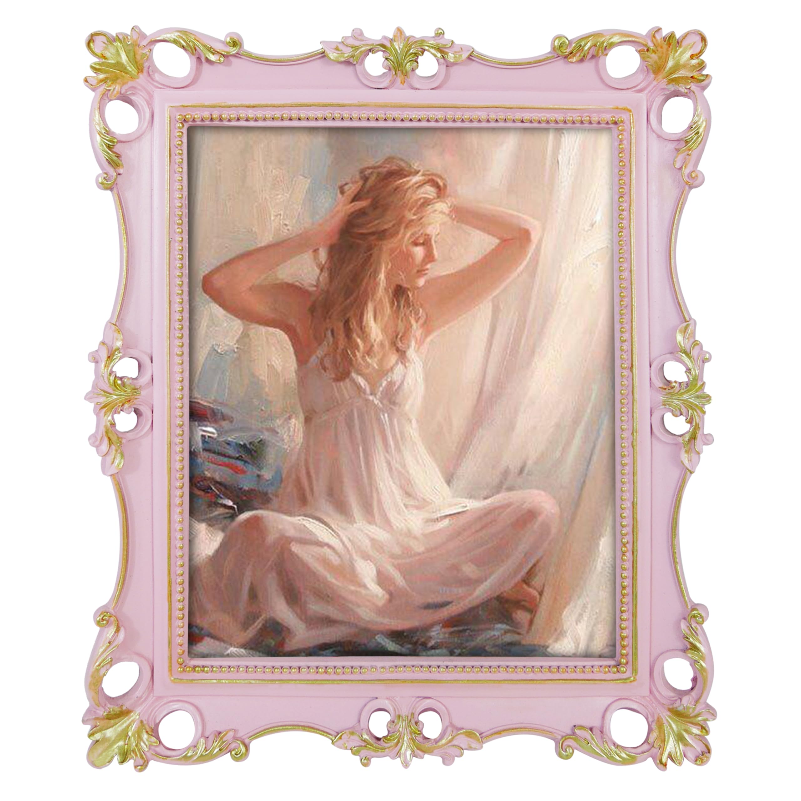 8x10 Picture Frame Antique Frame 20x25 CM Vintage Photo Frames in Pink with Gold Trim, Wall and Tabletop Picture Frames