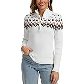 Anienaya Women's Fair Isle Sweater Quarter Zip Turtleneck Casual Slim Fitted Knitwear Lightweight Fall Winter Pullover Tops