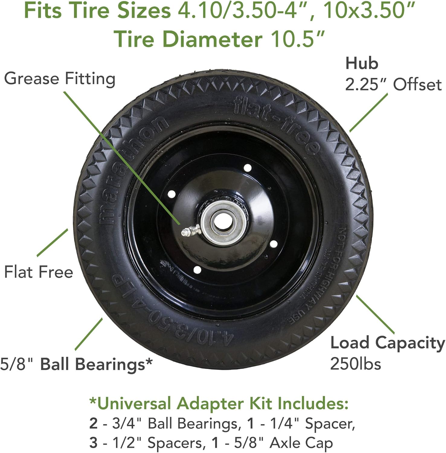 Marathon 00210 Universal Fit, Flat Free, Hand Truck All Purpose Utility Tire, 4.10/3.50-4": Garden & Outdoor