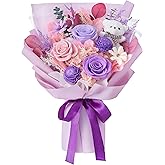 Polylove Preserved Flowers for Delivery Prime Forever Flowers Bouquet with Bear Flower Gift for Wife Women Birthday