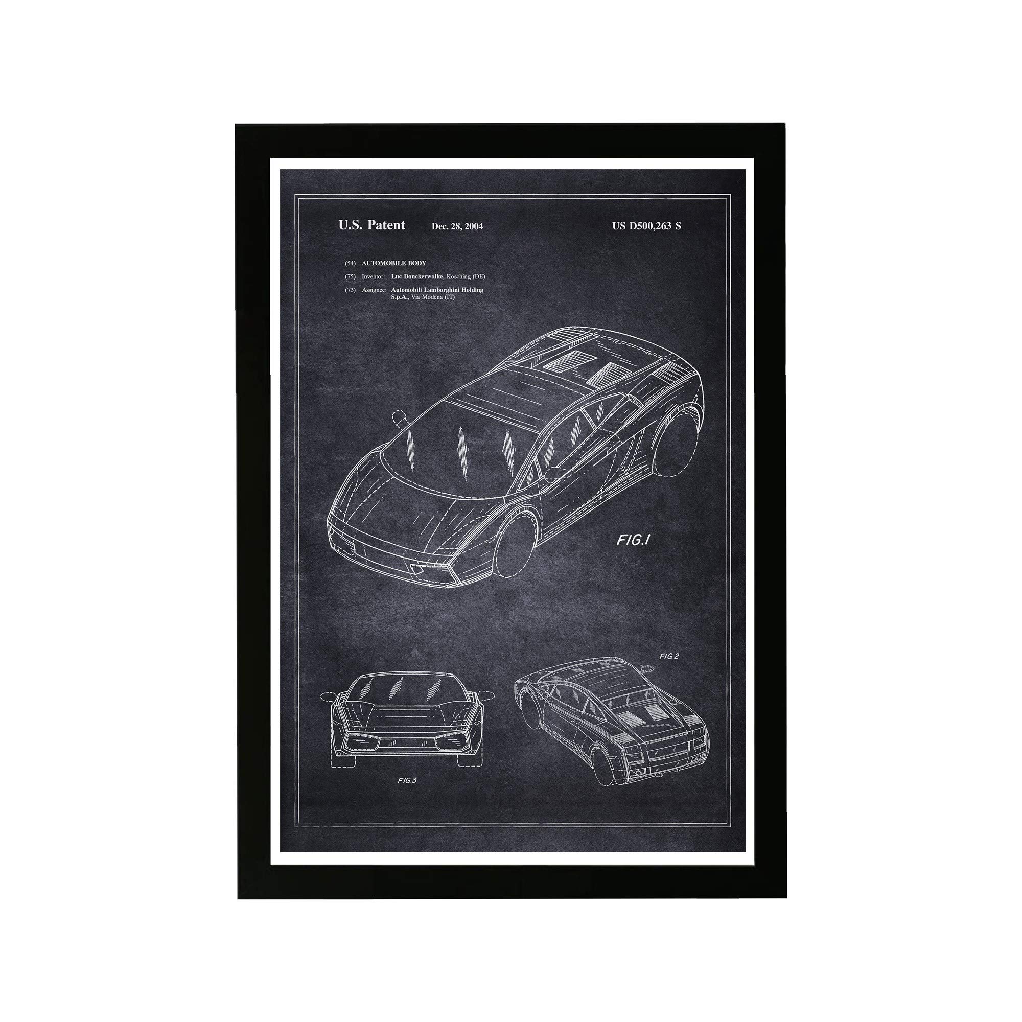 Wynwood Studio Sports Cars and Automobiles Man Cave Framed Wall Art Painting Photography Print 'Lamborghini Gallardo' Supercar Home Décor for Men, Gearheads,in Black and White,19x13 by Wynwood Studio