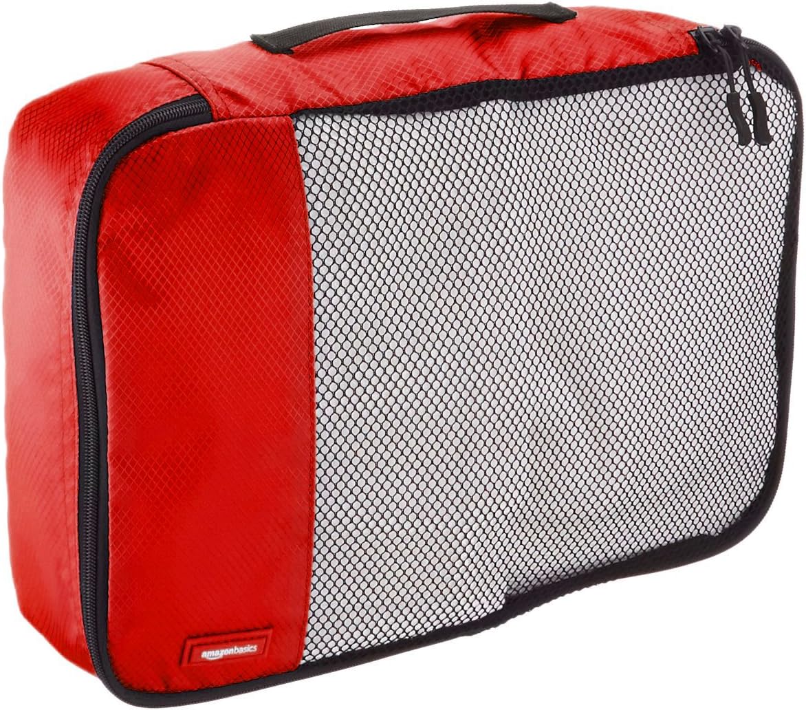  | Basics 4 Piece Packing Travel Organizer Cubes Set - Medium, Red | Packing Organizers
