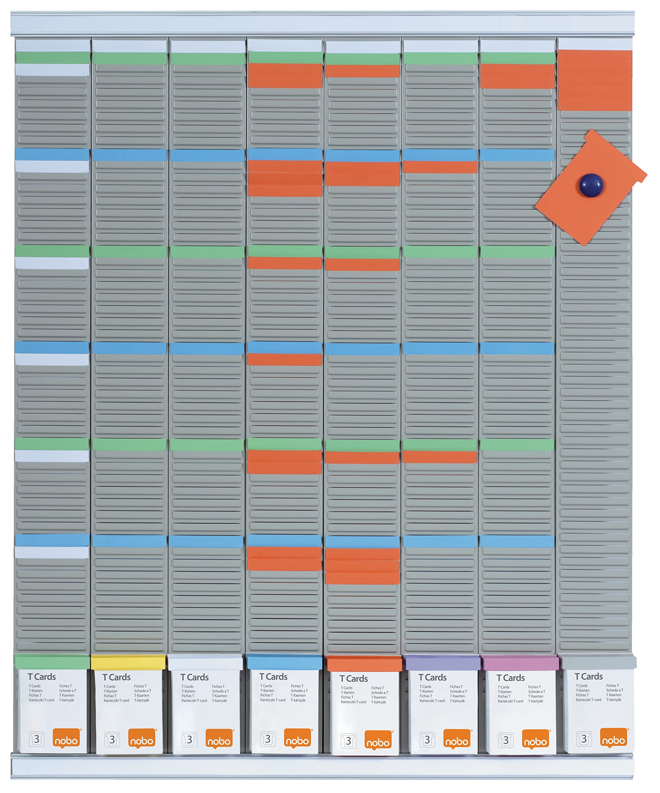 Nobo T-Card Weekly Planning Kit, Wall Mount, 8 Columns & 54 Slots, Size 3, Includes T-Cards, Index Column, Printed Labels & Label Holders, 2910800