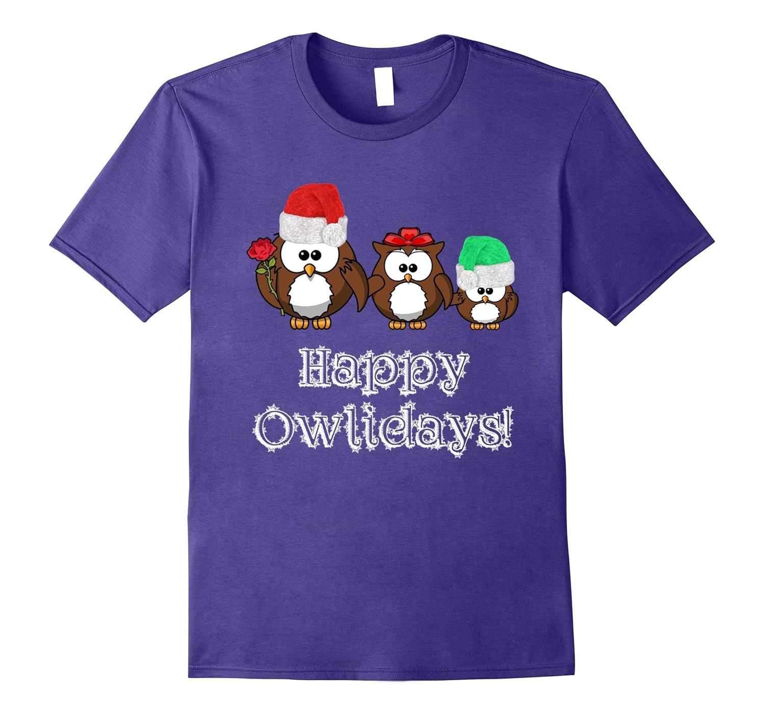 Christmas Owl T-Shirt Happy Owlidays Owl Family Edition-Rose