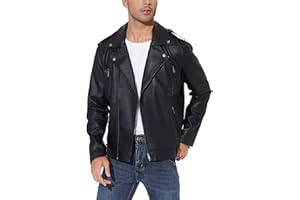 Fahsyee Faux Leather Jacket Men - Black Bomber Jackets Motorcycle Stand Collar Lightweight Zip-Up Slim Fit Biker Coat