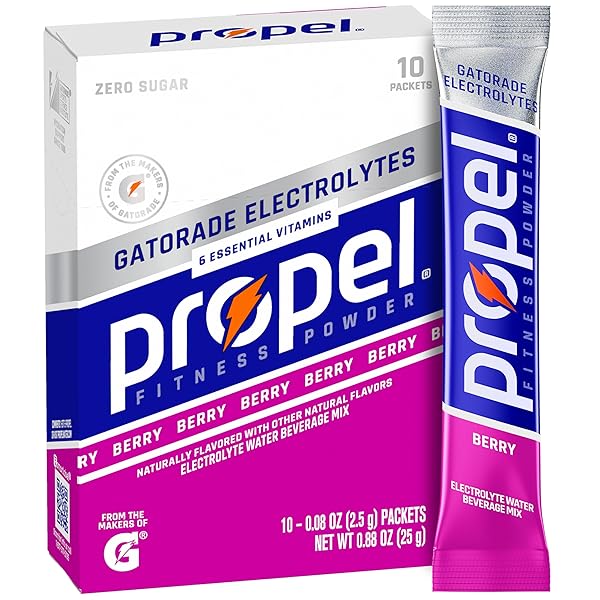 PROPEL ELECTROLYTE ENHANCED WATER DRINK MIX POWDER PACKETS, BERRY, ZERO CALORIE & ZERO SUGAR HYDRATION WITH ELECTROLYTES AND VITAMINS C & E (10 PACKETS)