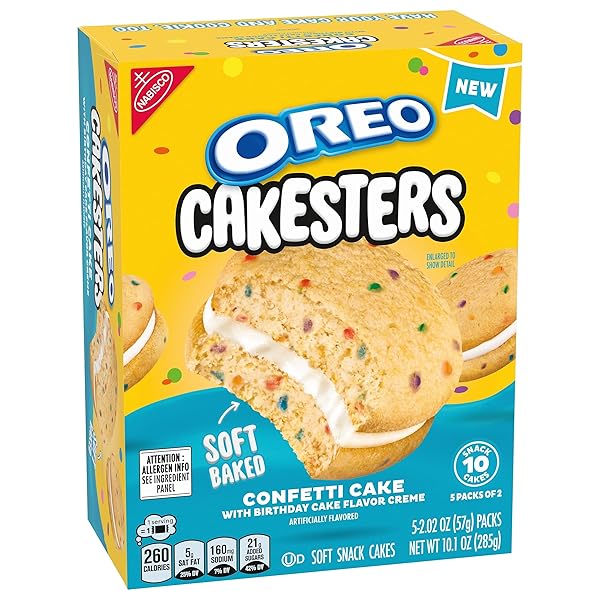 OREO CAKESTERS CONFETTI CAKE SOFT SNACK CAKES, 5-2.02 OZ SNACK PACKS