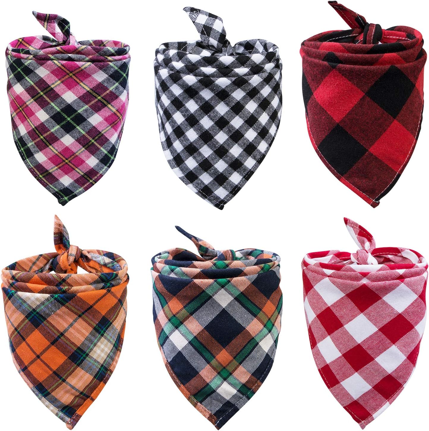 6 Pack of Dog Bandana Washable Reversible Triangle Bibs Scarf, Plaid Painting Kerchief for Small/Medium Dogs and Cats : Pet Supplies