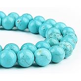 DIQIO Natural Blue Turquoise Stones for Jewelry - Round Crystal Beads for Bracelets (35-37pcs, 10mm, Blue Turquoise)