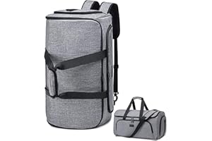 VESSGRA Convertbile Garment Duffle Bags for Travel, Carry on Garment Bag for Men Women - 4 in 1 Hanging Suit Business Travel Bag with Double Back Strap and Detachable Shoulder, Waterproof -Grey