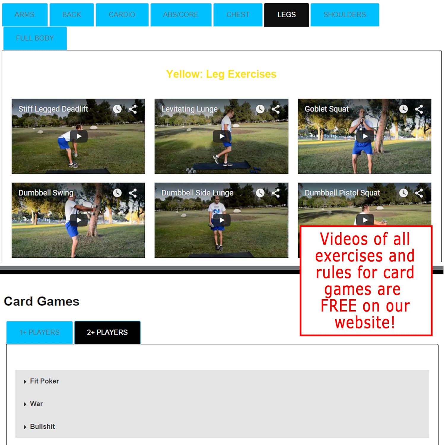 Dumbbell Workout Playing Card Game Stack 52 Dumbbell Exercise Cards