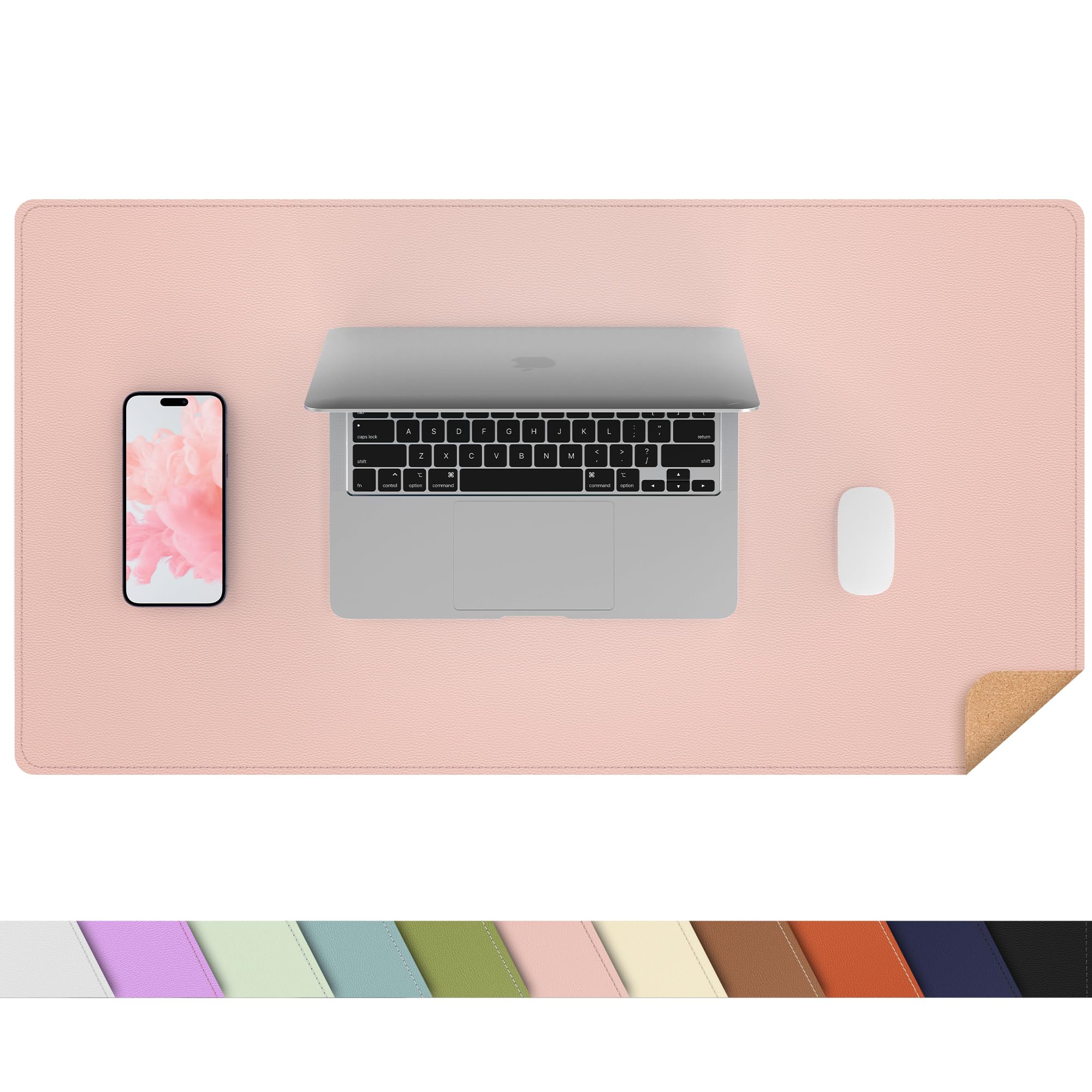 Photo 1 of AFIING Dual-Sided Desk Pad, Natural Cork & PU Leather Large Mouse mats for Office and Home Work, Desk Protector Non-Slip, Waterproof, Easy Clean (Pink, 23.6" x 13.7")