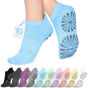 unenow Women Non Slip Pilates Socks with Grips for Yoga Barre Barefoot | Breathable Cotton, Anti-Slip, Ankle High, Pregnant a