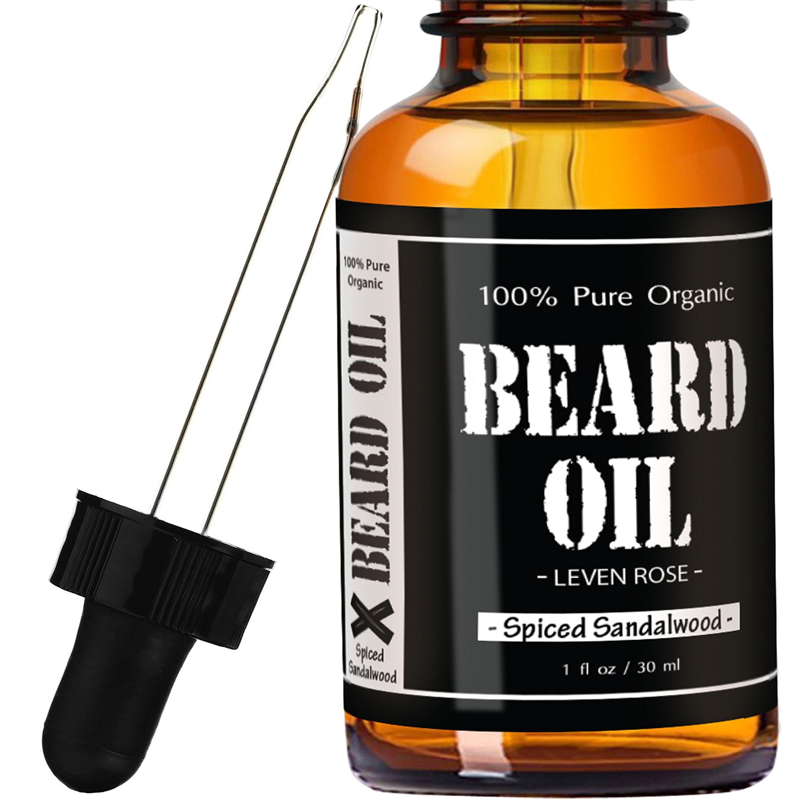 Beard Oil and Leave In Conditioner - Spiced Sandalwood by Leven Rose 100% Pure Natural Organic for Groomed Beards, Mustaches, and Moisturized Skin - 30 ml