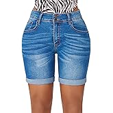 roswear Women's Mid Rise Skinny Butt Lifting Stretchy Bermuda Jeans Shorts