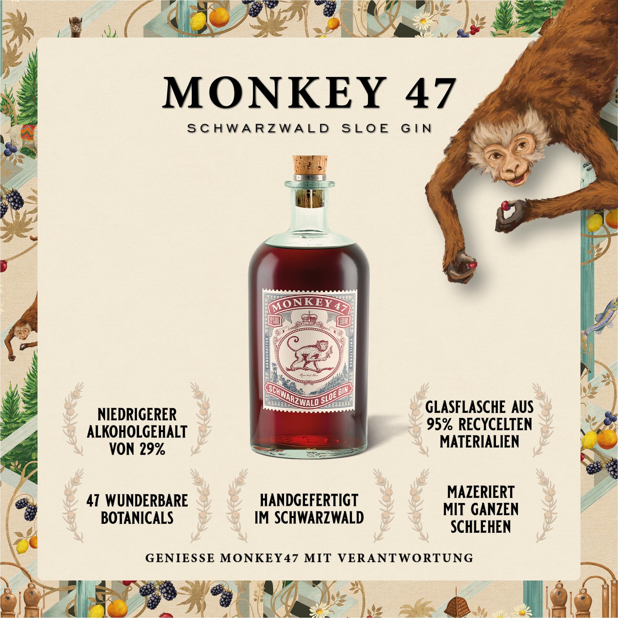 Monkey 47 Schwarzwald Sloe Gin - Ultra Premium Sloe Gin mit feiner Fruchtnote - 1x 0,5 L | 500 ml (1er pack) 3