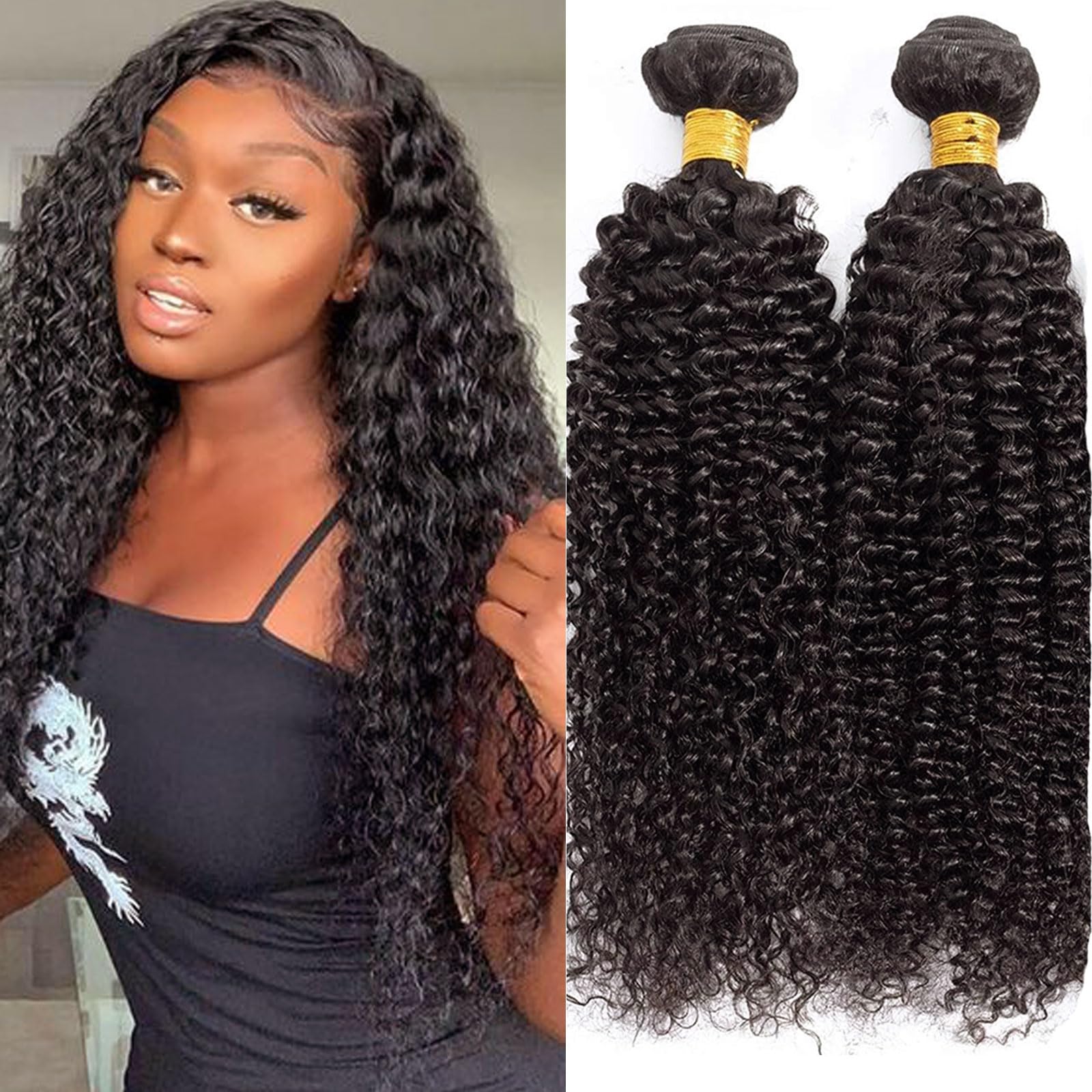 Huarisi Kinky Curly Bundles Human Hair 20 22 Inch 2 Bundles Remy Curly Hair Weaves for Black Women 12a Unprocessed Brazilian Virgin Hair 200g Natural Color Real Hair Extensions Weft — image 1