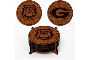 LazerEdge Georgia Bulldogs Wooden Coaster Set - Cherry Wood - Officially Licensed Product - 4-Pack